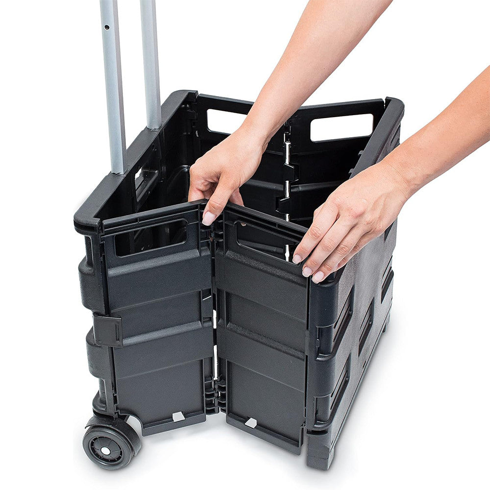 45L Folding Boot Cart Shopping Trolley Fold Up Storage Box Wheels Crate Foldable