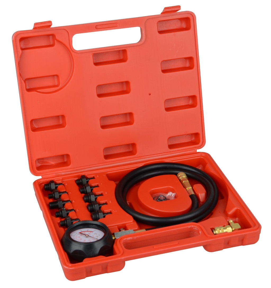 13 Pcs Engine Oil Pressure Test Kit Clear Dual Range Scale Gauge Carrying Case