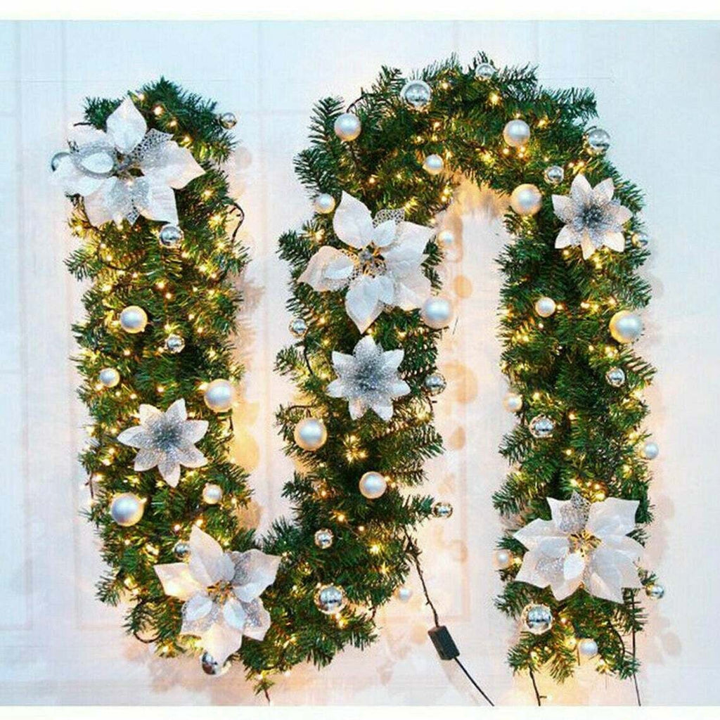 9ft Christmas Garland Decorations Fireplace Stair Artificial Wreath Bushy Pine
