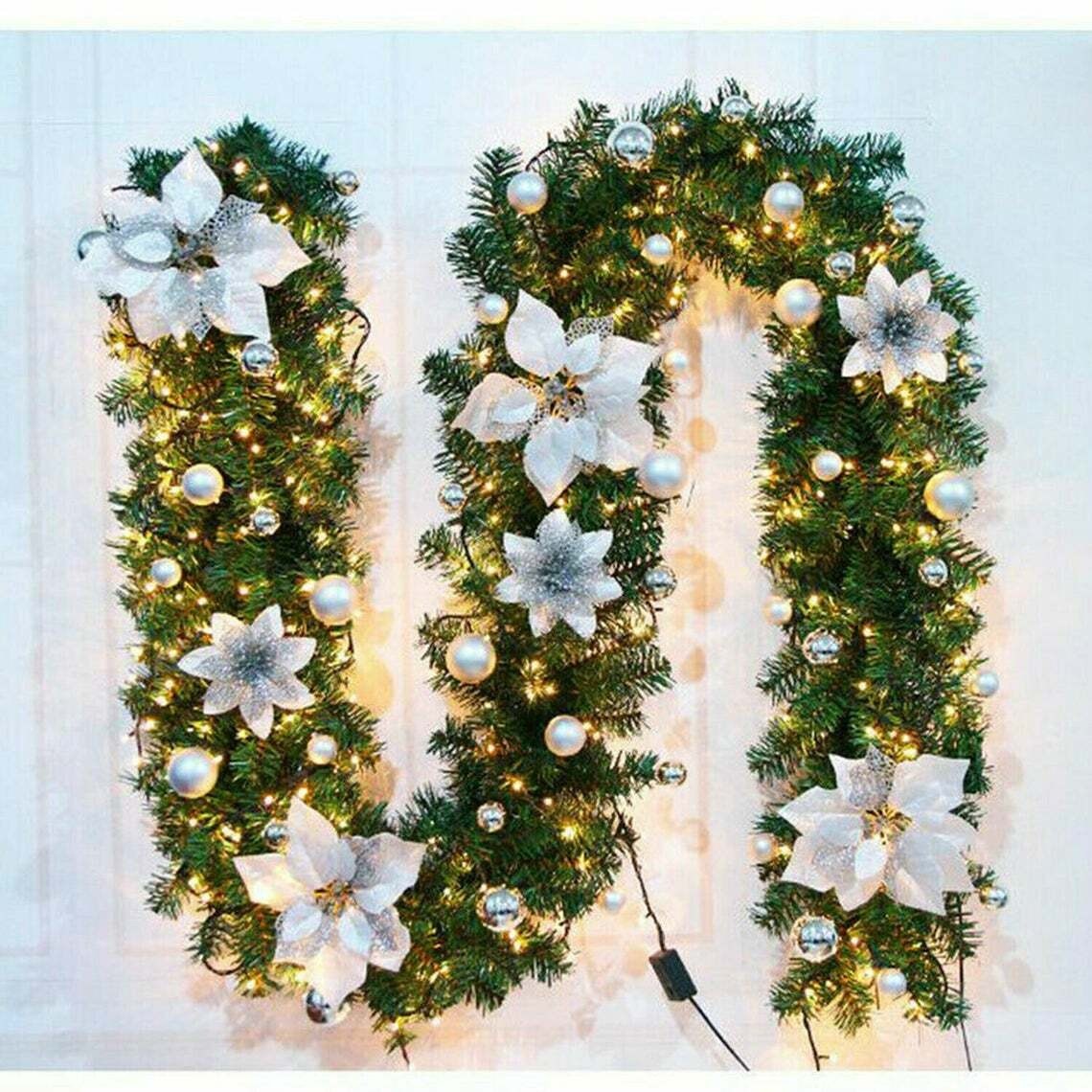 9ft Christmas Garland Decorations Fireplace Stair Artificial Wreath Bushy Pine