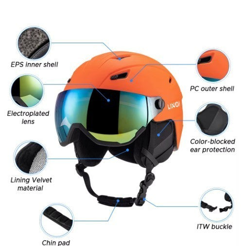 Integrated Ski Helmet Men and Women Snowboard Helmet with Removable Visor Goggle