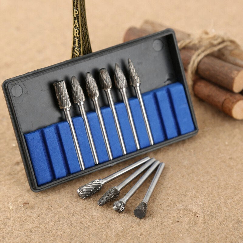 10x 6mm Tungsten Carbide Point Burr Die Grinder Shank Rotary Drill Bits Pack Kit