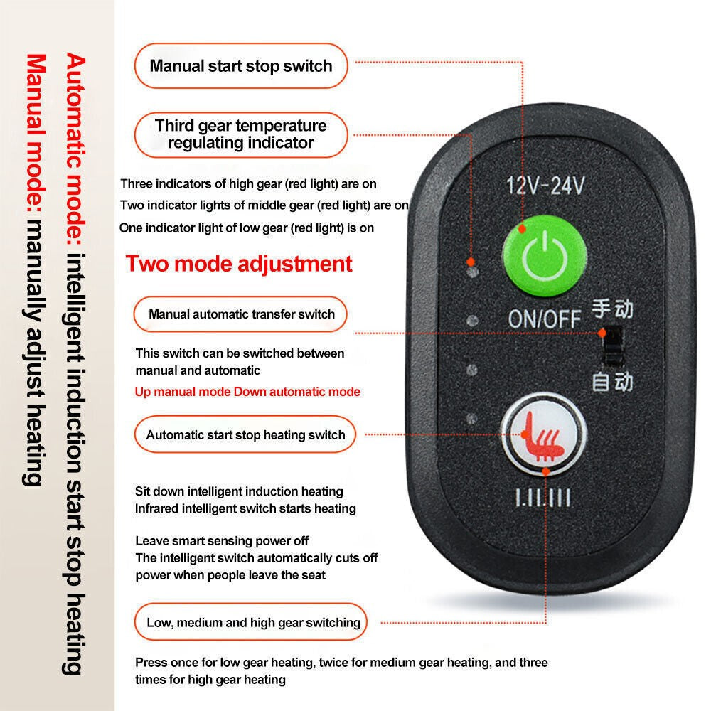 12V Car Seat Pad Cushion Cover Heating Heater Warm Heated Cold Winter Universal