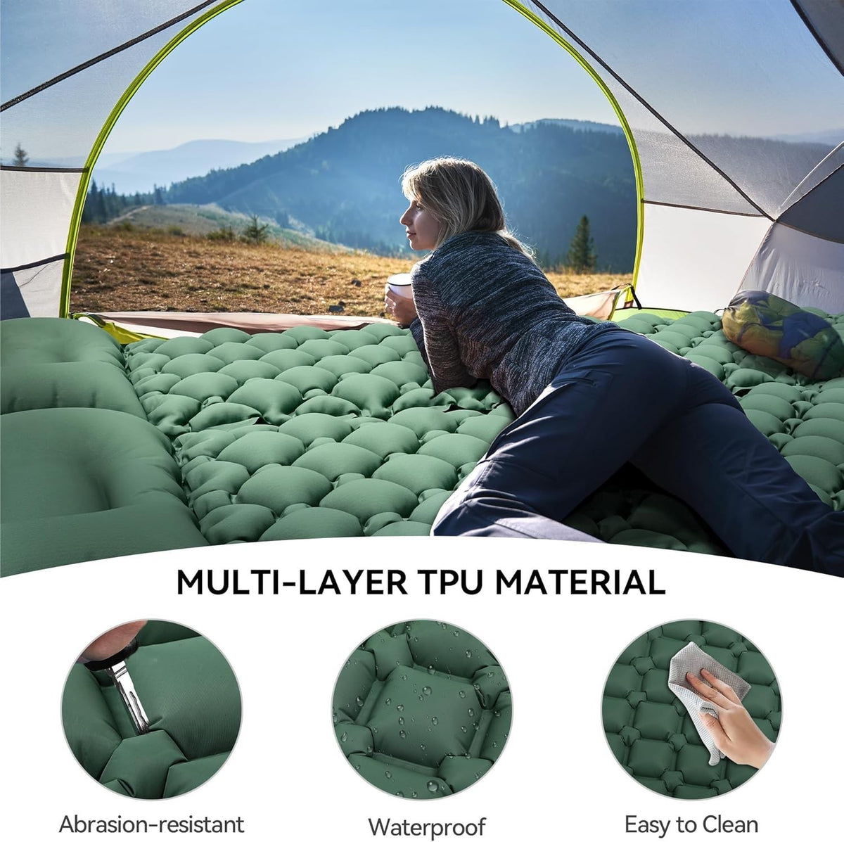 UK Inflatable Mat Camping Sleeping Self Inflating Mattress Bed Air Pillow Hiking