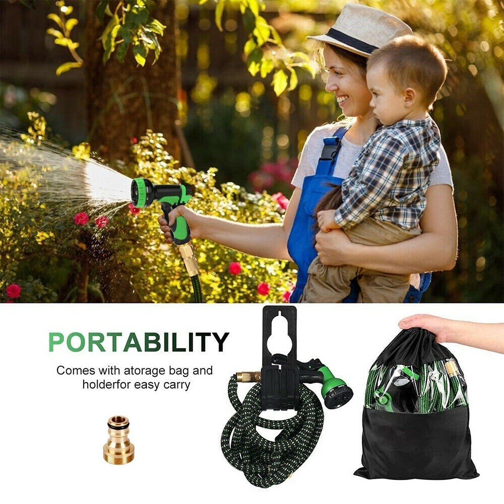 100FT 30M Expandable Garden Hose Pipe 10 Spray Nozzle Flexible Water Hose UK