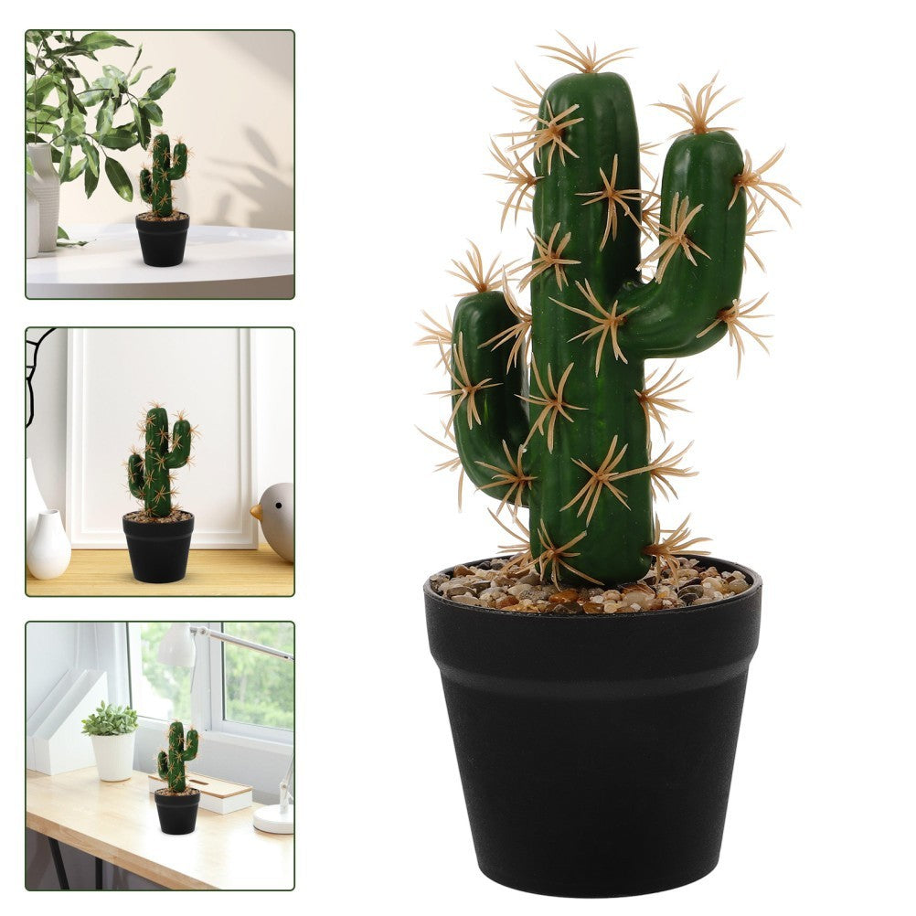 Lifelike Dark Green Plastic Artificial Potted Cactus for Home Decor