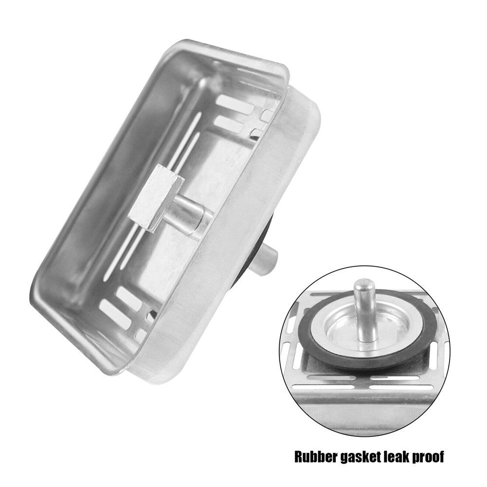Square Stainless-Steel Kitchen Sink Strainer Drainer Post Stopper Waste-Plug
