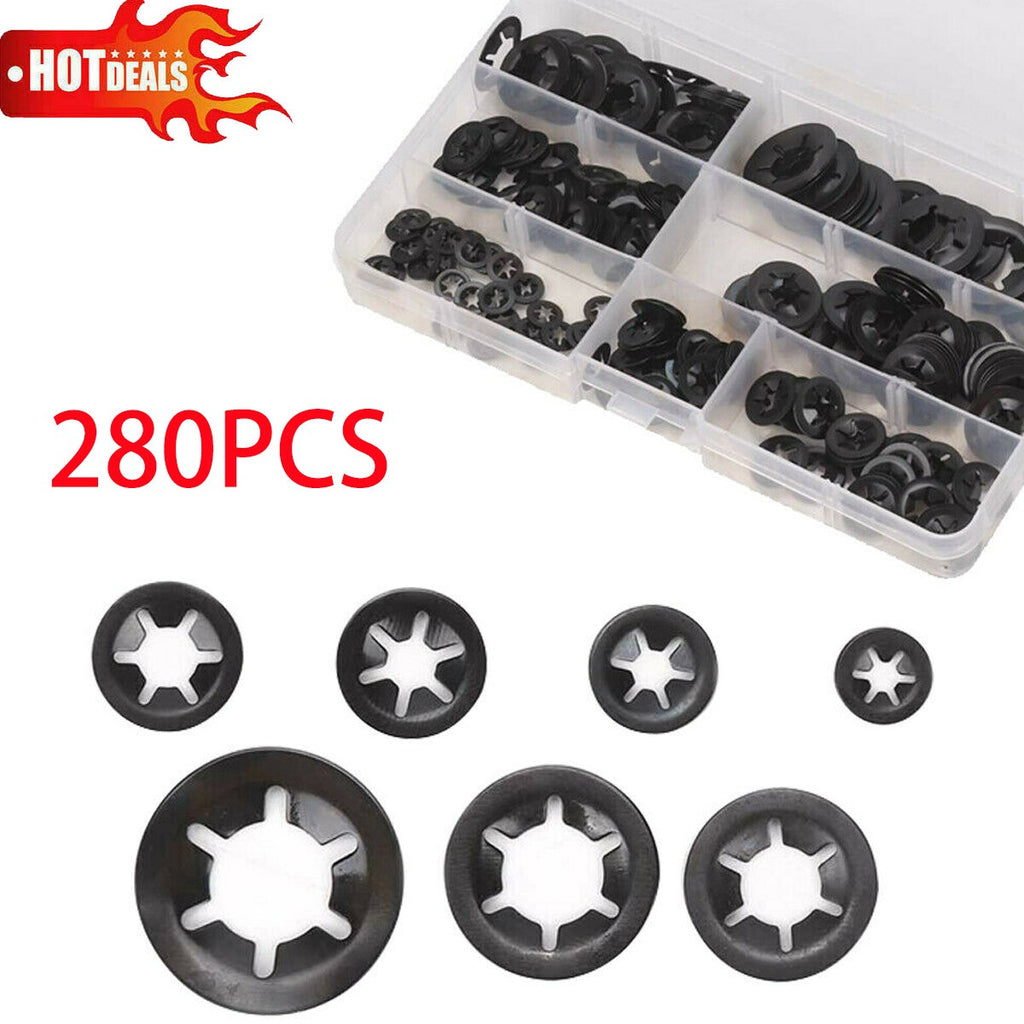 280/340Pcs Starlock Washers Push On Lock Star Tooth Grab Fastener Clips Lock Set
