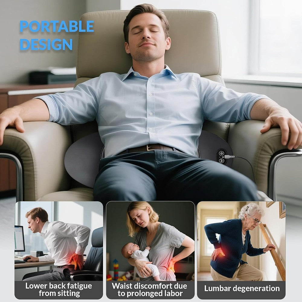 3-in-1 Electric Lumbar Support Pillow with Heat,Vibration &Traction,Waist Relief