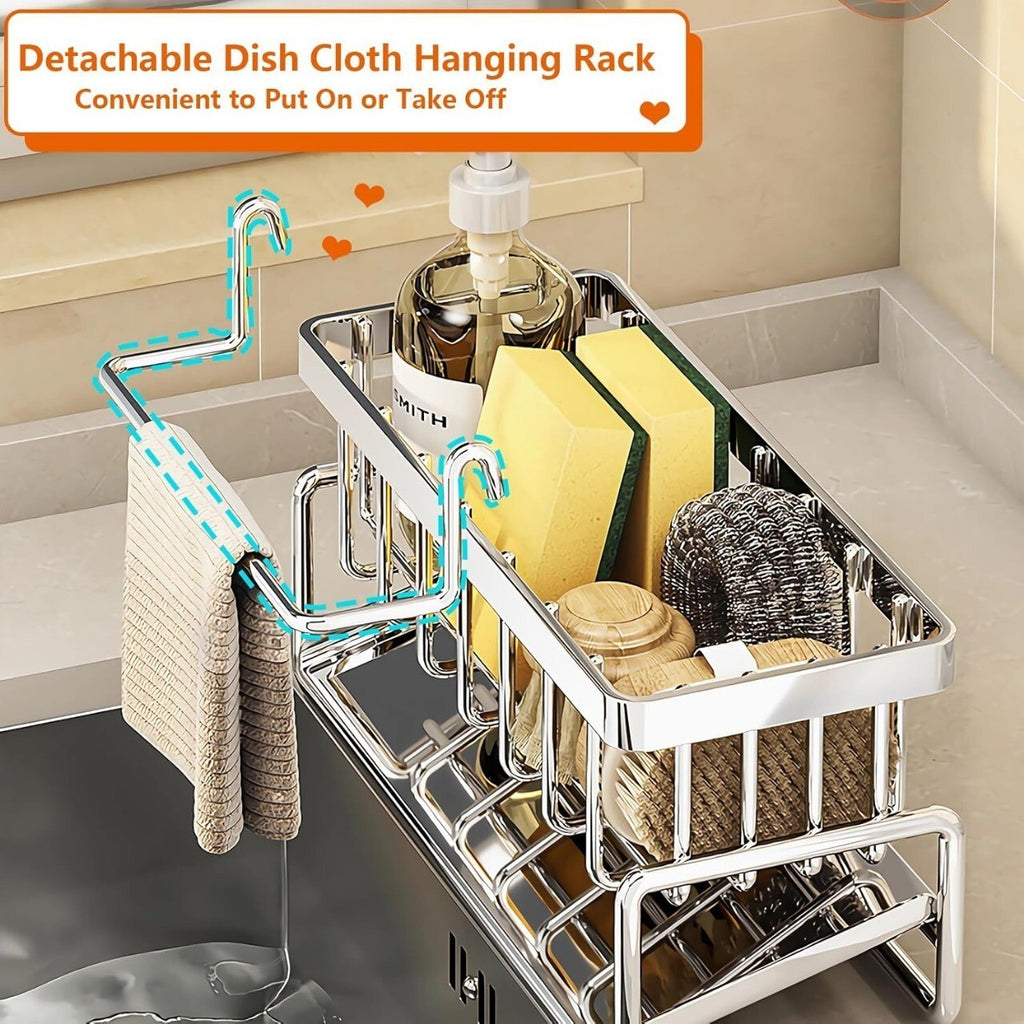 Kitchen Sink Caddy Basket Stainless steel Drain Rack Sponge Dishcloth Holder
