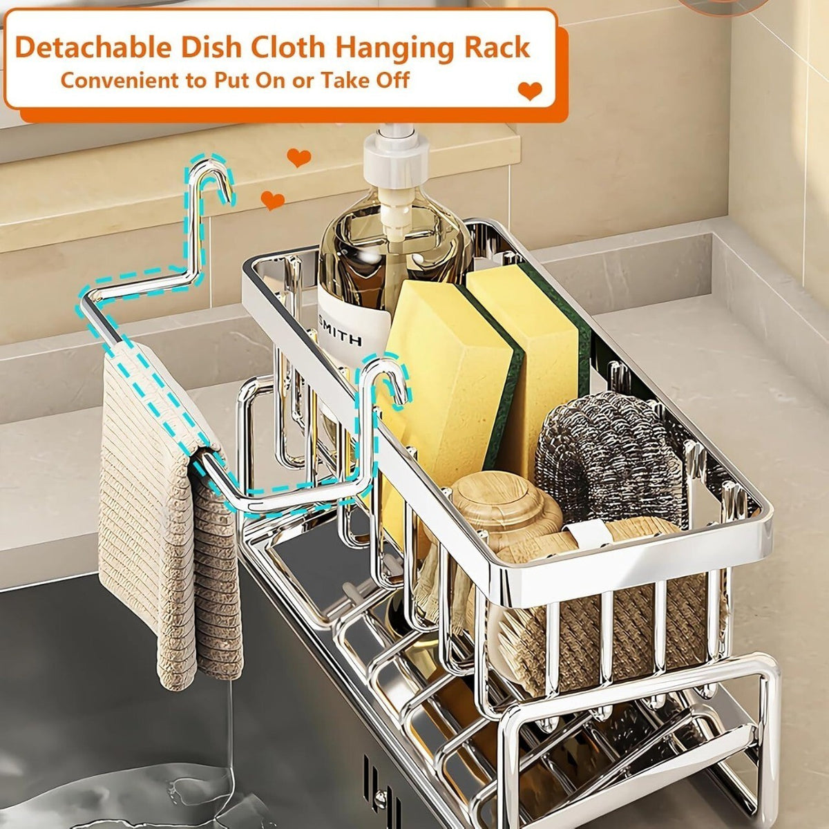 Kitchen Sink Caddy Basket Stainless steel Drain Rack Sponge Dishcloth Holder