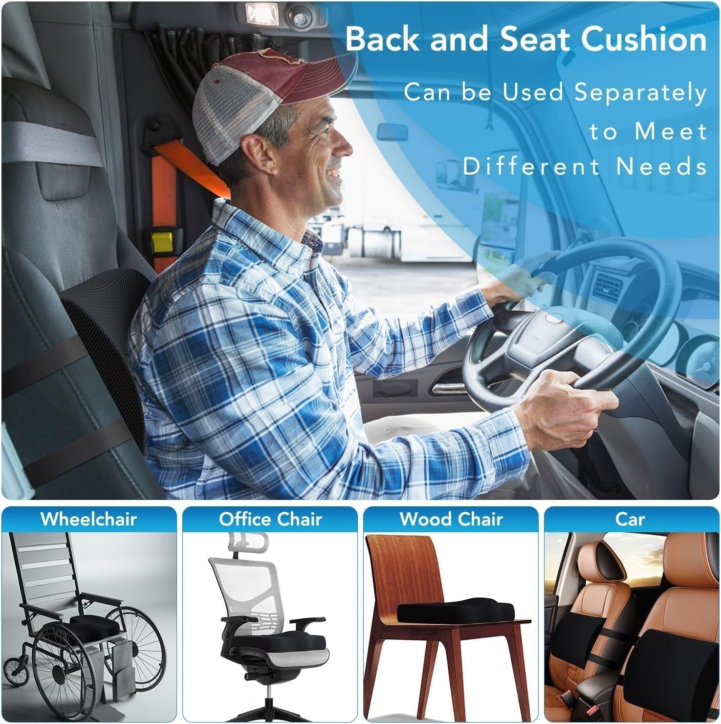 Seat Cushion & Lumbar Support Pillow for Office Chair, Car, Wheelchair Memory