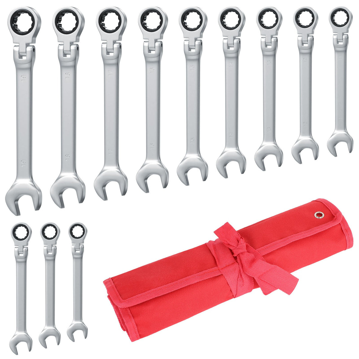 12pcs Metric Ratchet Flexible Spanner Set 8-19mm Combination Wrench Spanners