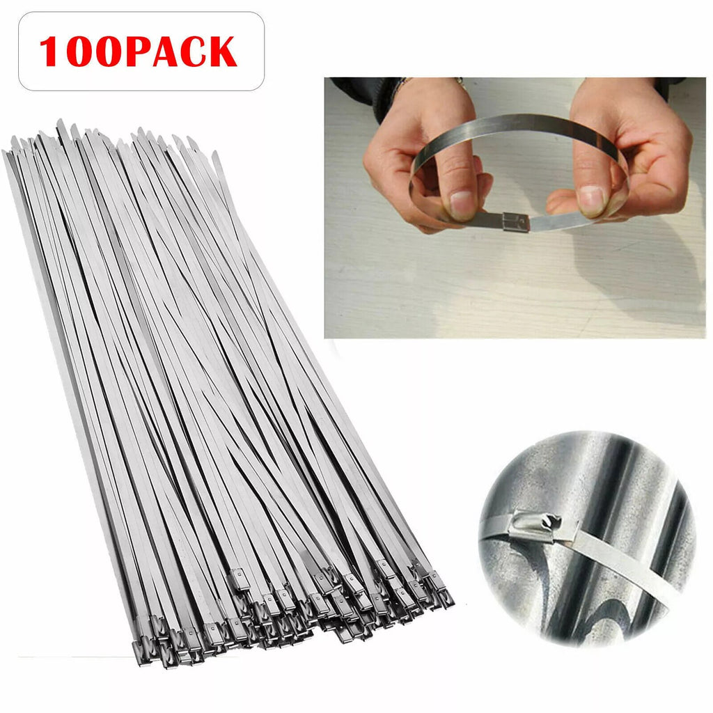 100PCS Stainless Steel Metal Cable Zip Ties Self-locking Cable Tie Heavy Duty UK