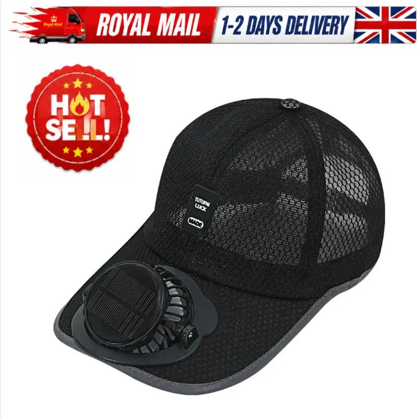 Solar Fan Hat Cooling Baseball Cap Men Women USB Rechargeable Summer Sun Hat UK