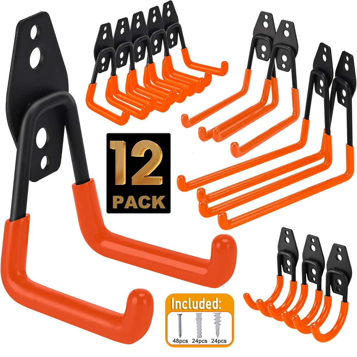 12Pack Garage Hooks Heavy Duty Wall Mount Utility Hooks Hangers for Garden Tools