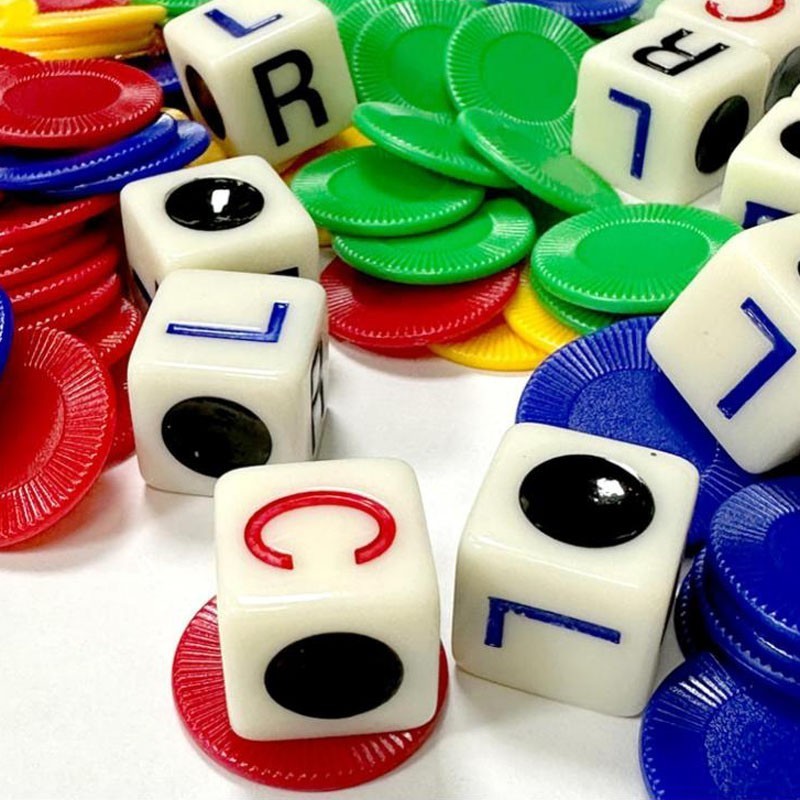 Left Center Right Dice Game Set 3 Dice 40 Colorful Chips Family Party Dice Game