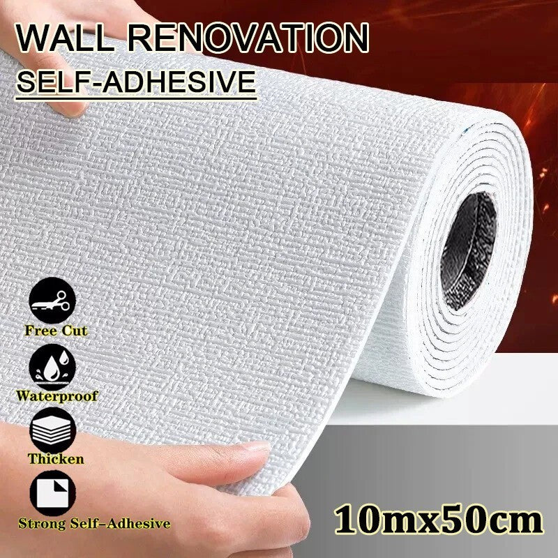 10M Thicken Self-Adhesive Thermal Insulation Linen Wall Sticker Plain Wallpaper