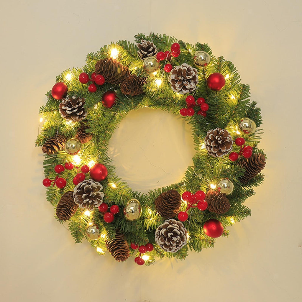 Christmas Wreath with Lights Xmas Wreath Garland with Pinecones Hanging Winter