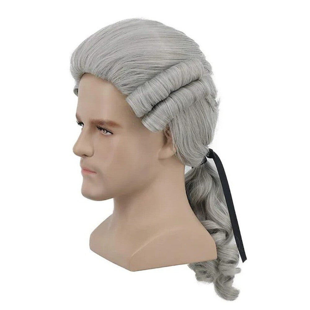 Lawyer Judge Baroque Cosplay Curly Wig Grey White Black Men Synthetic Wigs