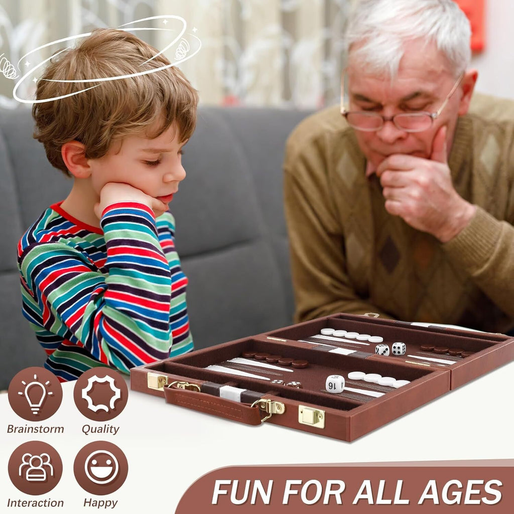 18″ Premium Leather Backgammon Board Game Set for Adults Kids Classic Game