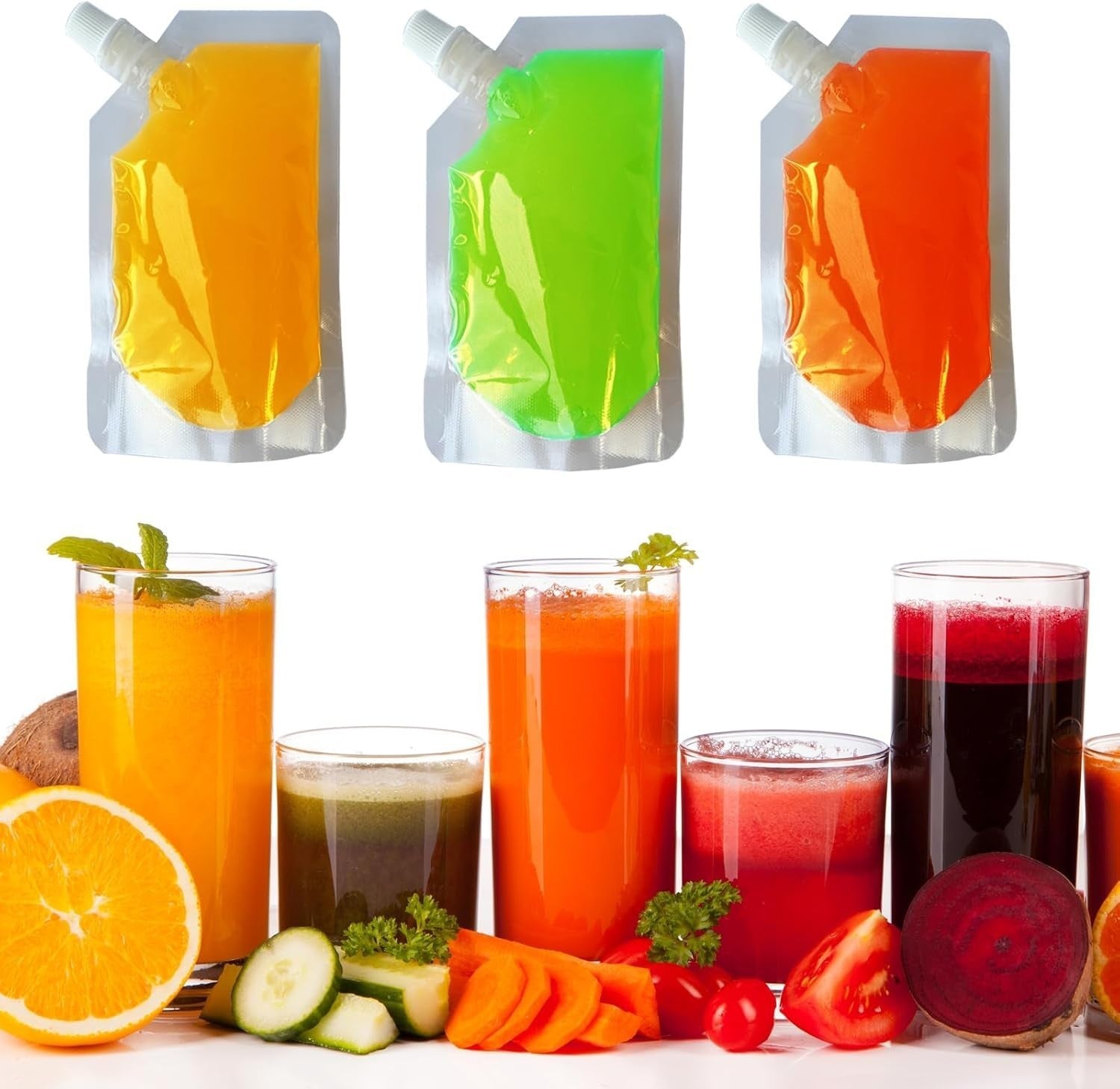 100pcs Clear Plastic Spouted Liquid Drink Bag Pouch Reusable for Picnic 500ML