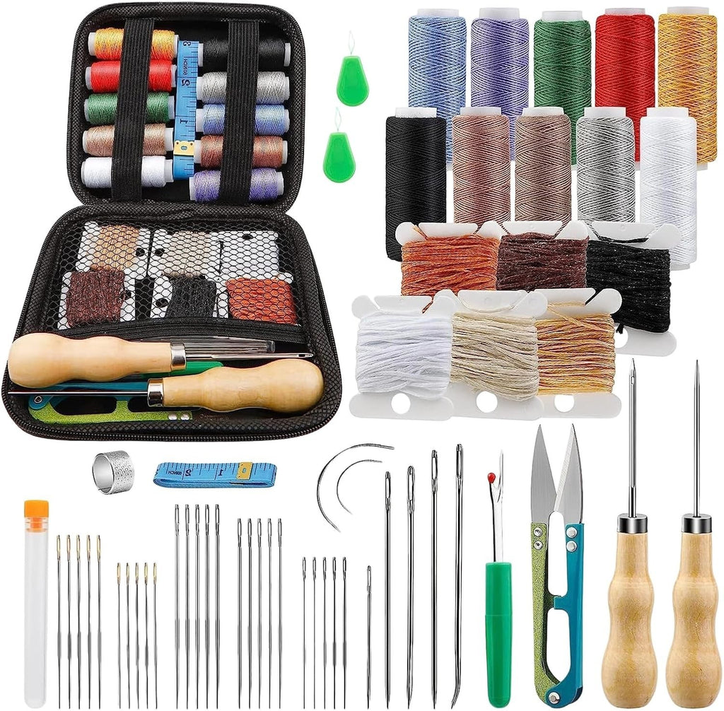 Leather Sewing Kit Hand Stitching Craft Tools Kit Awl Waxed Thread Needles DIY