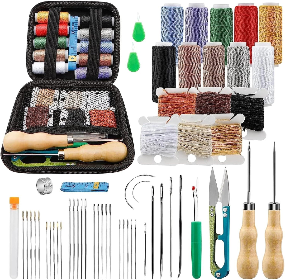 Leather Sewing Kit Hand Stitching Craft Tools Kit Awl Waxed Thread Needles DIY