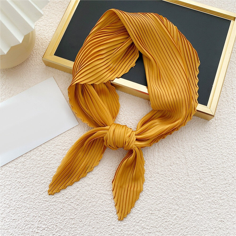 Wrinkled Small Scarf Women's Thin Scarves Pleated Neck Cover Scarves Solid Color