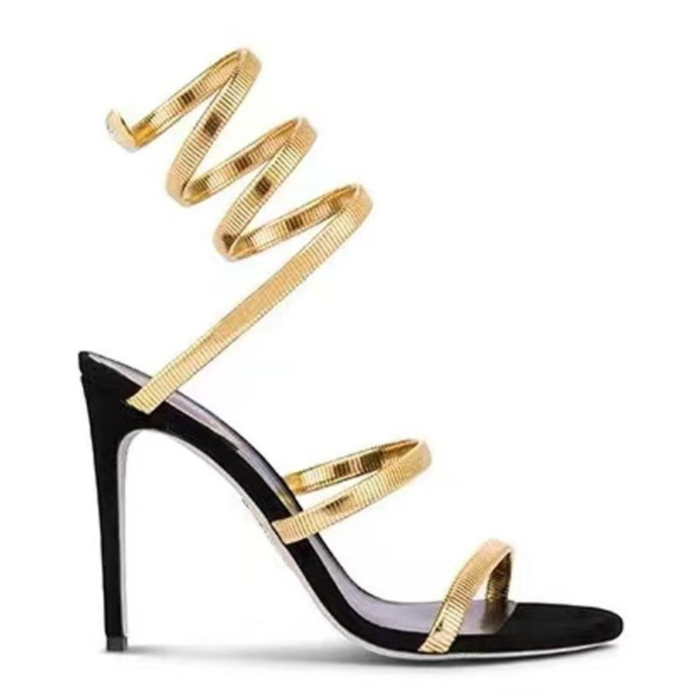 New Summer Women's Strap wrapped sandals Toe Barefoot Fine Heel Sandals.*