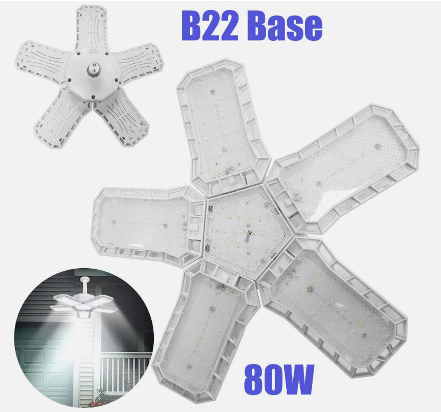 80W LED Garage Bulbs B22 9000Lm 6500K Deformable Lamp with 5 Panels