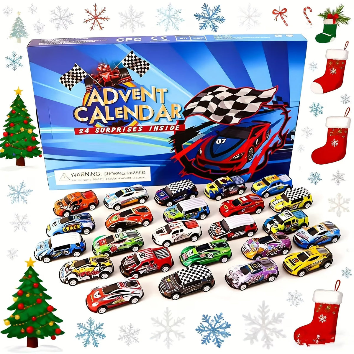 Christmas Advent Calendar 24 Days Countdown Alloy Racing Pull Back Car Kids Gift