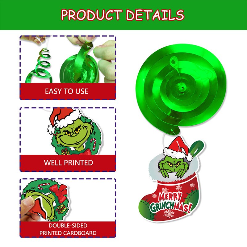 50X Christmas Grinch Hanging Swirl Decor Party Home Decor Christmas Hanging
