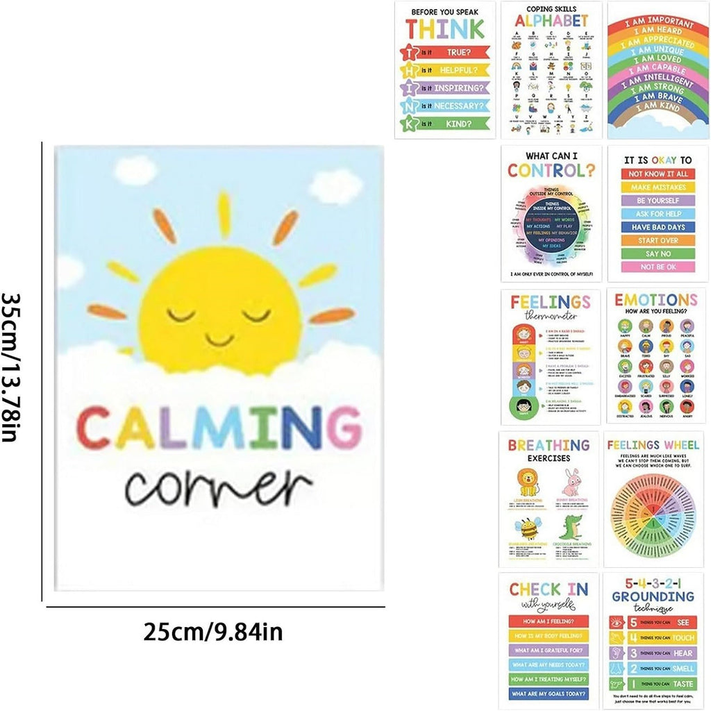 12X Calming Corner Posters Kids Feelings Wheel Chart Emotions Poster Sensory