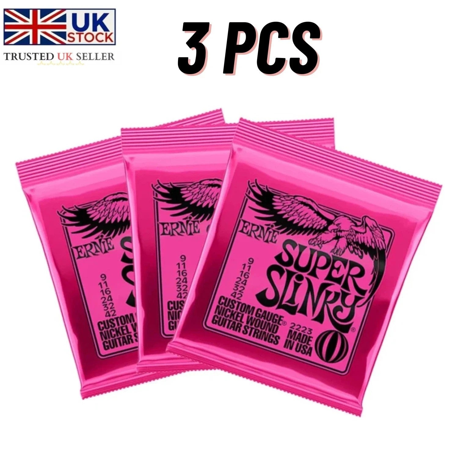 3 Sets Ernie Ball 2223 Super Slinky Nickel Wound Electric Guitar Strings 9-42