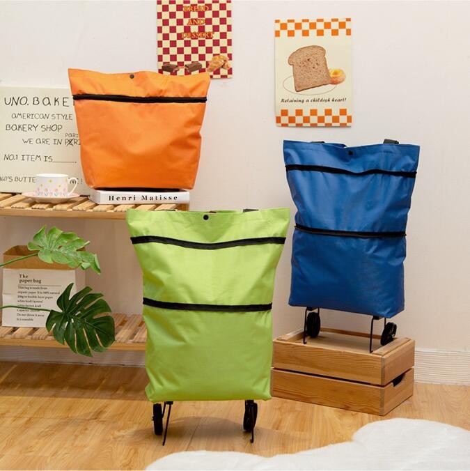 2 In 1 Folding Shopping Trolley Bag Grocery Cart On Wheels Bags Reusable Handbag