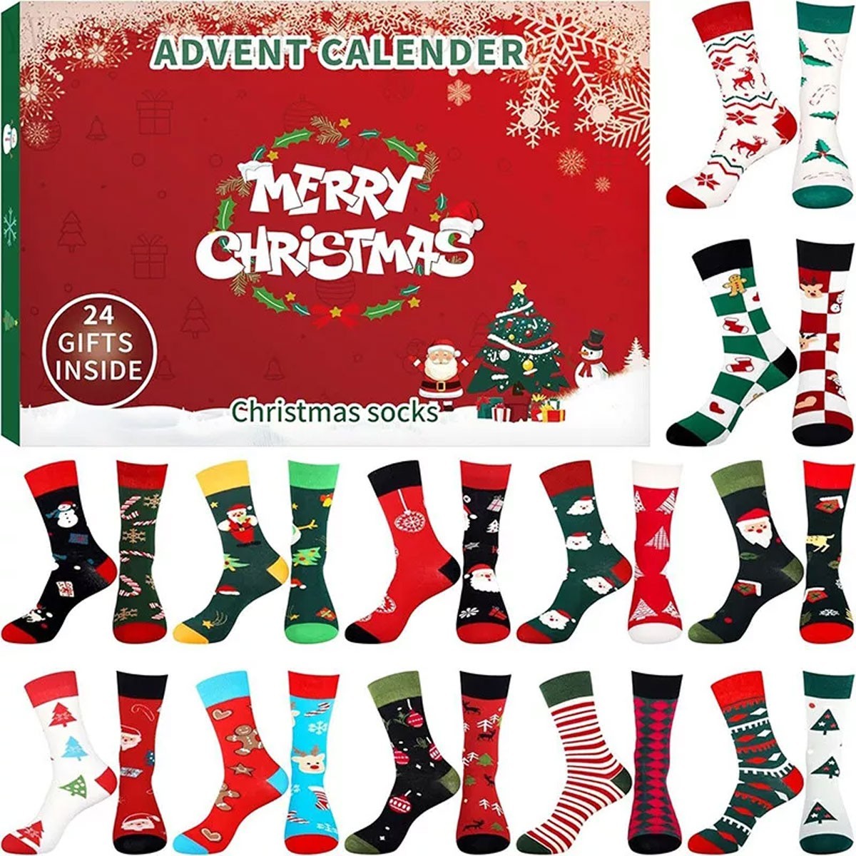 Christmas Sock Advent Calendar Countdown Sock Set for Adults Men Women 12 Pairs