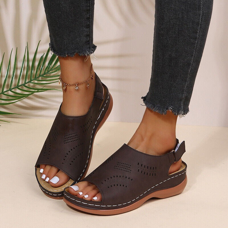 Womens Ladies Casual Comfy Sandals Low Wedge Shoes Mules Flat Flip Flops UK