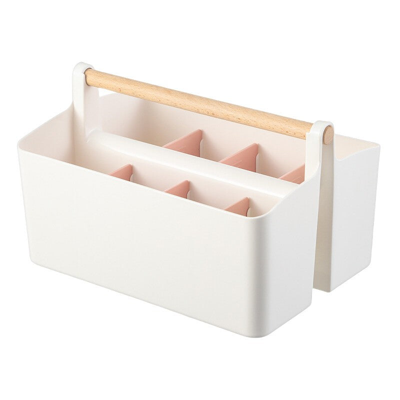 Stationery Pen Compartment Storage Box Wooden Handle Remote Control Storage Box