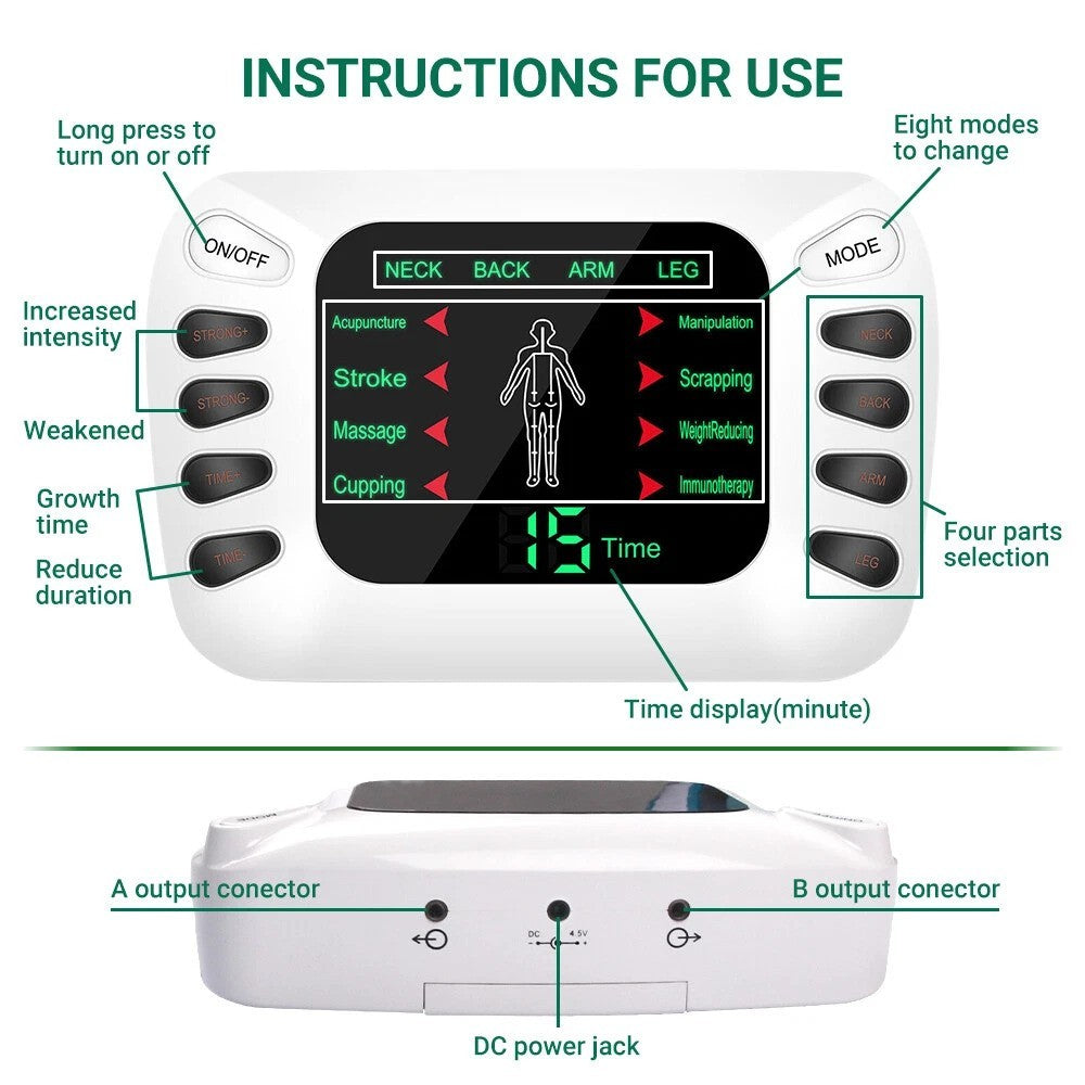 8 Modes Dual Channel Digital TENS Unit Muscle Stimulation Pain Relief Device