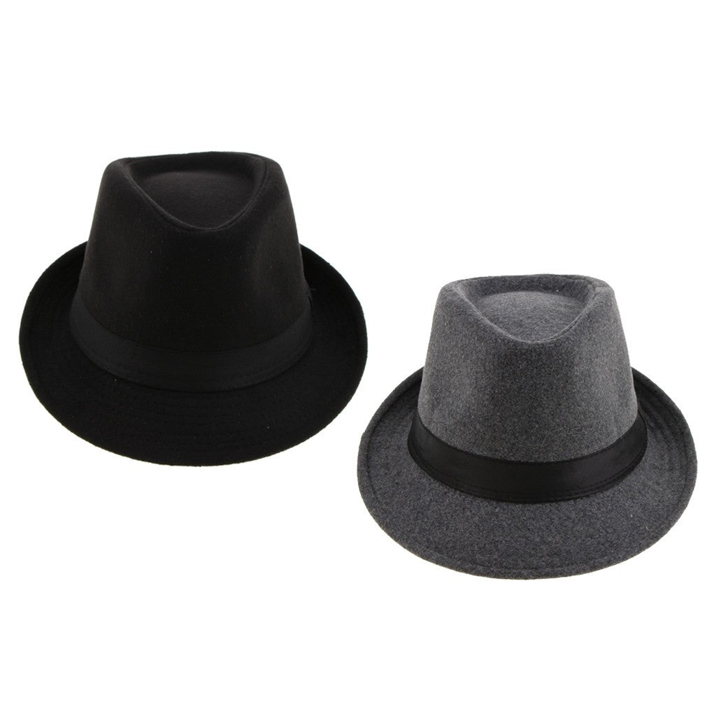 Men's Manhattan Gangster Trilby   Winter Warm Wool Blend Fedora Hat Black