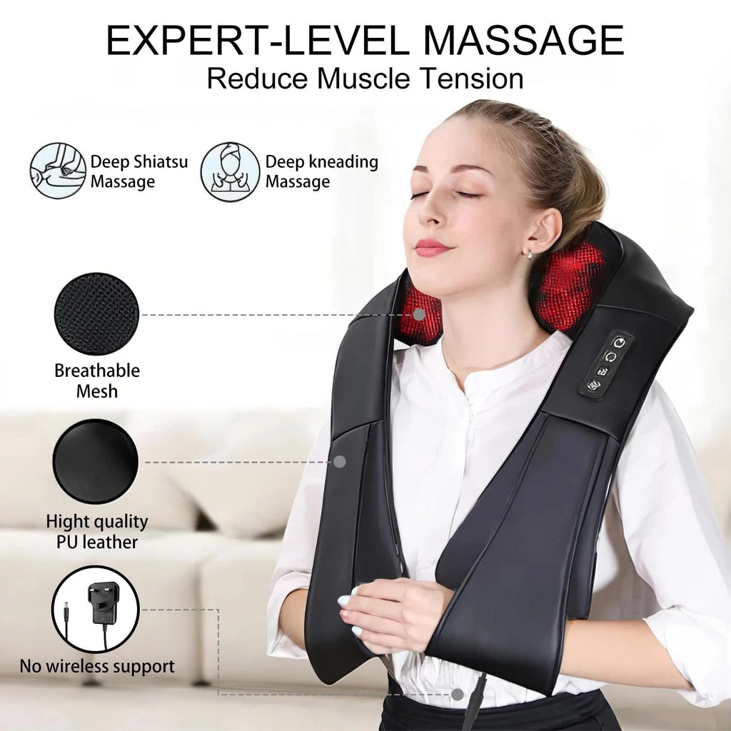 Neck Shoulder Massager Pillow Heated Deep Tissue Back Body Muscle ReliefMassager