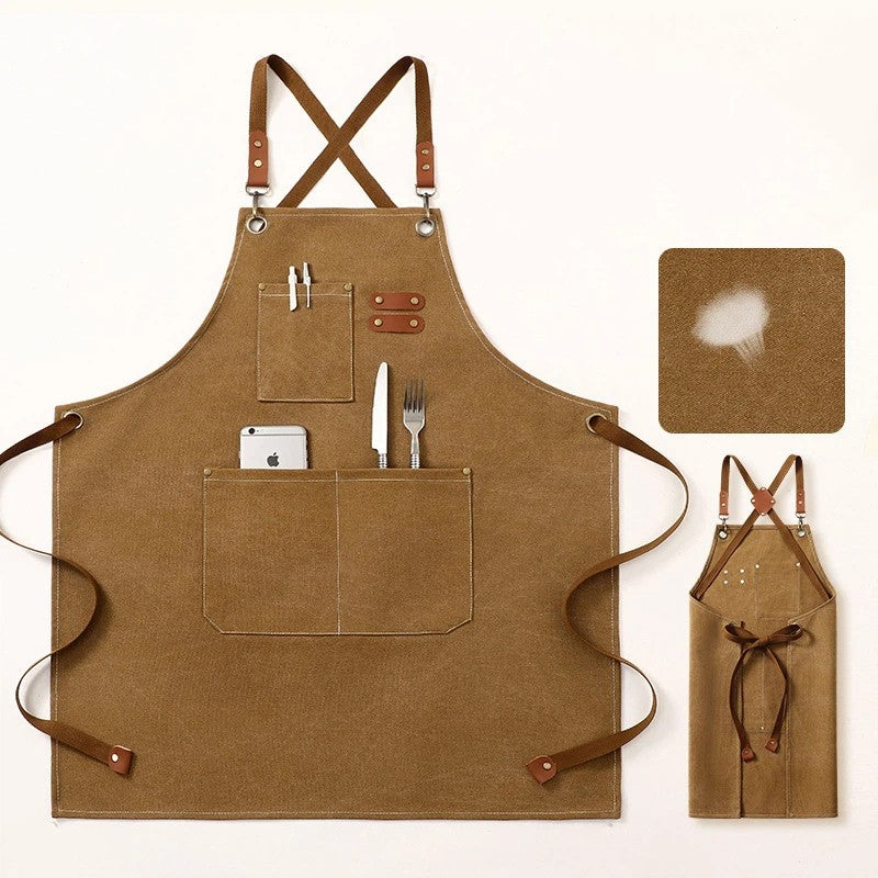 Unisex Waxed Canvas Work Apron Multiple Tool Pockets Woodworking Chef Apron