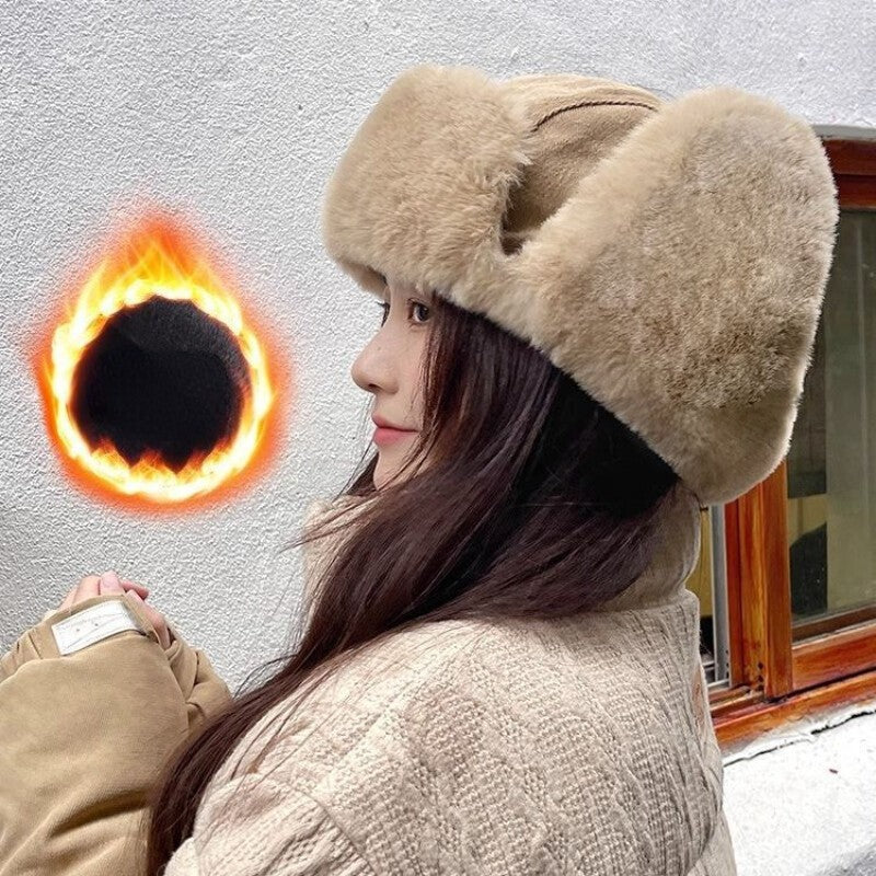Unisex Windproof Winter Hat Trapper Style Fleece-Lined Pilot Cap with Ear Flaps