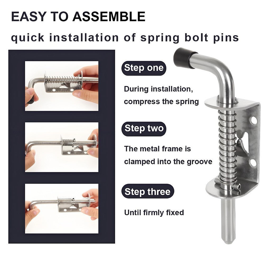 304 Stainless Steel Spring Loaded Heavy Duty Barrel Bolt Metal Lock Door Latch