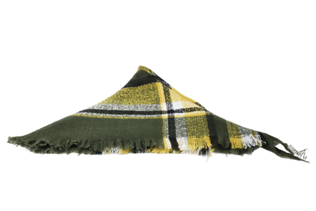 Ladies YELLOW & DARK GREEN  Pashmina Scarf Polyester Plaid Tartan Tessels Shawl