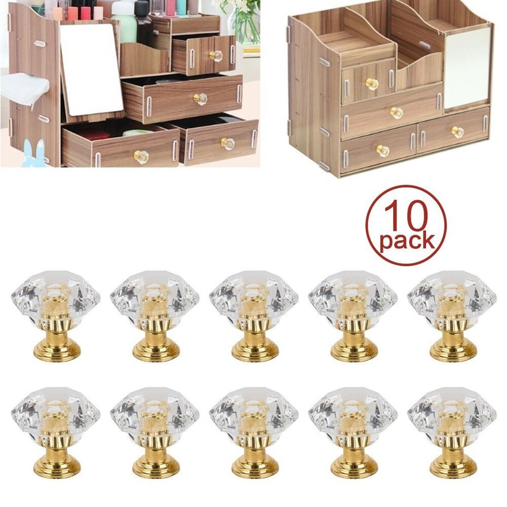 10Pack Diamond Shape Crystal Knobs Cupboard Drawer Pull Handle Door Cabinet Knob