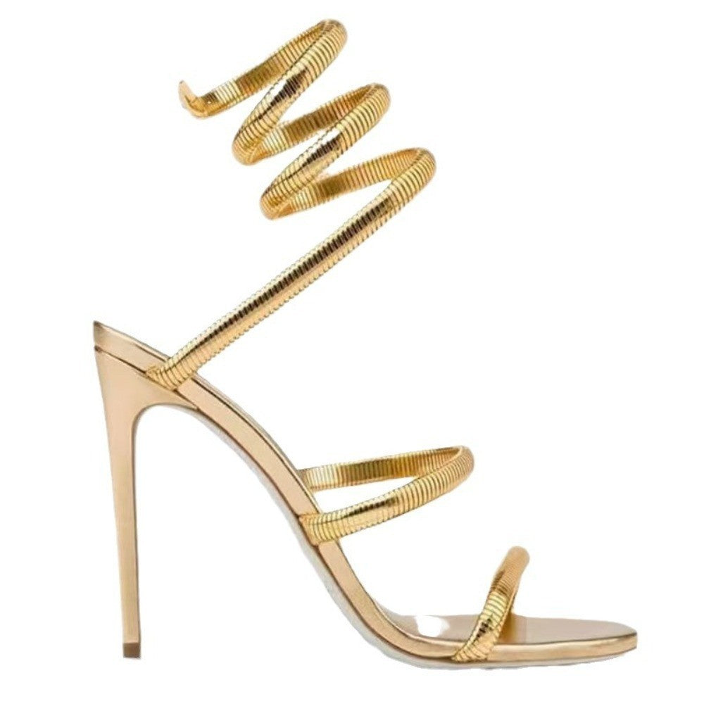 New Summer Women's Strap wrapped sandals Toe Barefoot Fine Heel Sandals.*