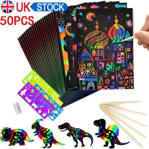 50 Sheets Scratch Art Black Magic Scratch Art Paper Boards for Kids Girls Boys