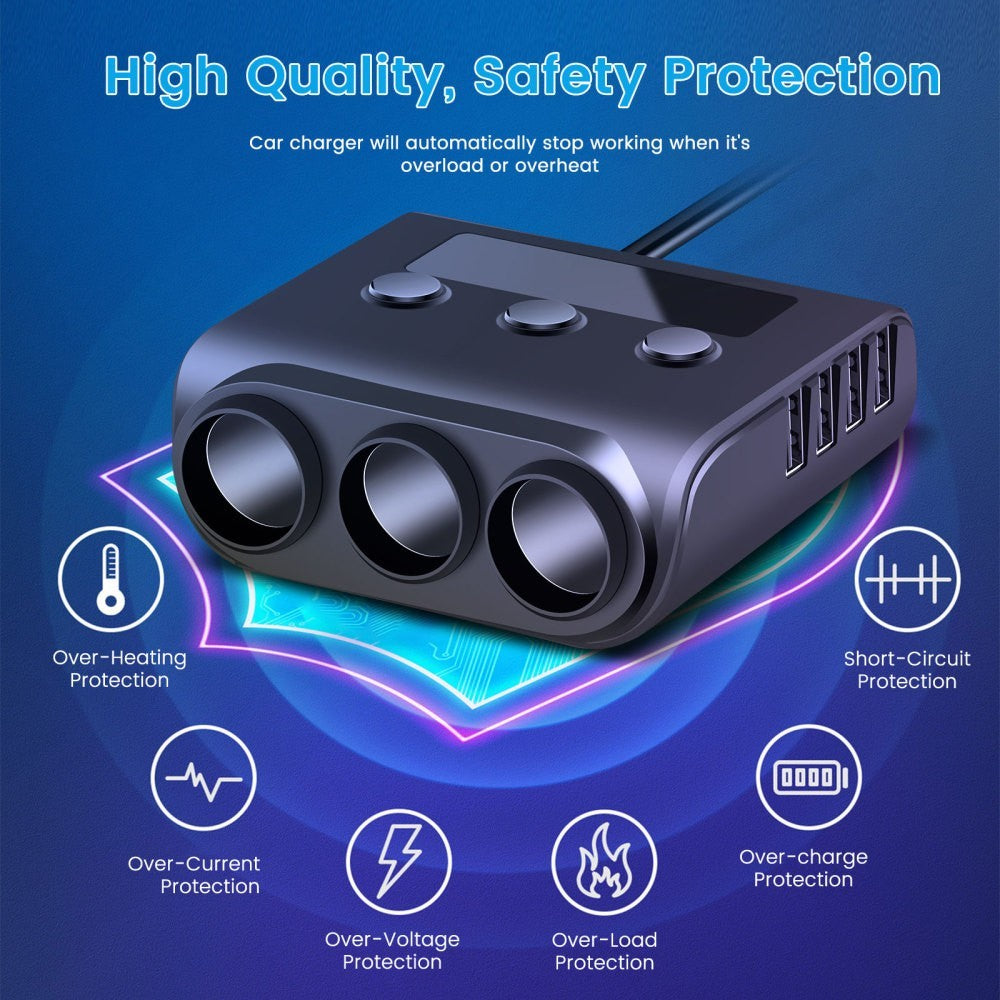 3 Way Cigarette Lighter Socket Splitter 12V 24V 4 USB Plug Multi Charger Adapter